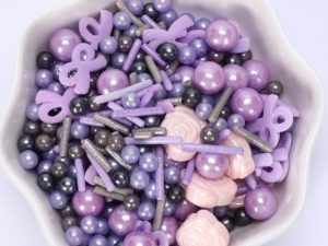 Purple beads & needle sugar balls