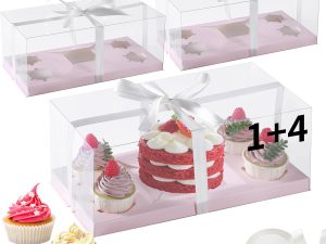 Bento clear pink 4 cupcake box